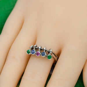 White Gold Ring with Diamonds, Emeralds, and Blue and Pink Sapphires Front View On (6719957794973)
