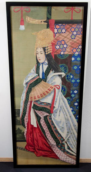 Meiji Period Japanese Imperial Painting on Silk, with Woman in Headdress (6719676219549)