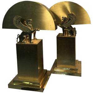 Versace Style Brass Table Lamps with Winged Lions (6719827509405)