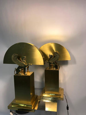 Versace Style Brass Table Lamps with Winged Lions (6719827509405)