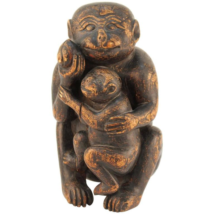 Sculpture of Monkey Family in Wood