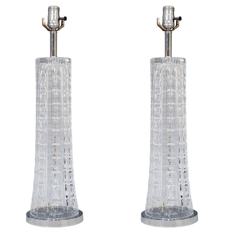 Modern 1970s Beveled Glass Lamps, Pair